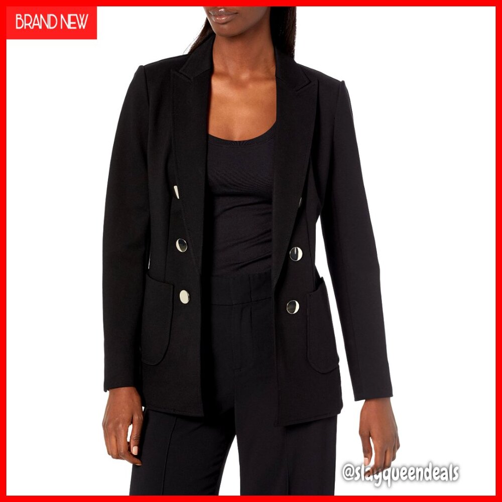 Faux Double Breasted Stretch Blazer Patch Pocket Business Casual